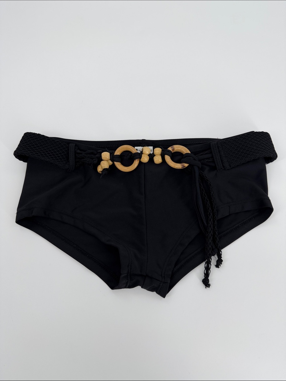 No Boundaries Black Bikini Bottoms with Wood Bead Belt